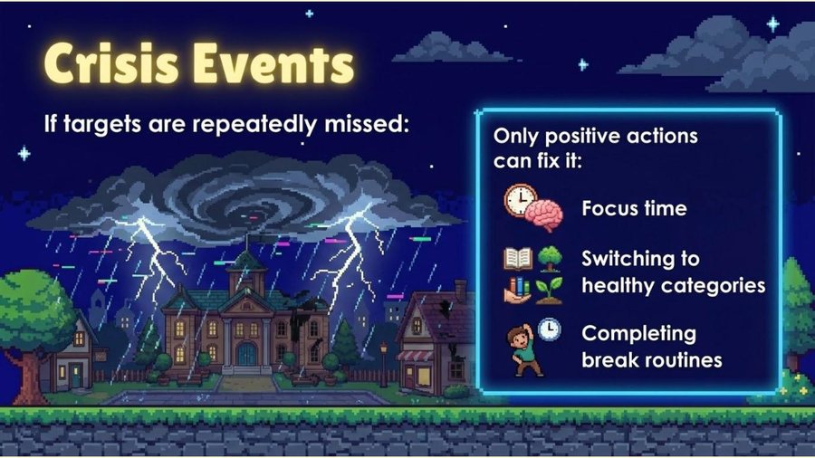 Crisis event: a storm over the town that only positive actions clear